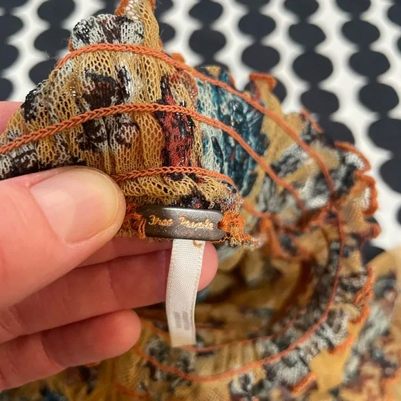 Free People Mesh Floral Ruffle Long Sleeve Top, Sz Small - Picture 5 of 8